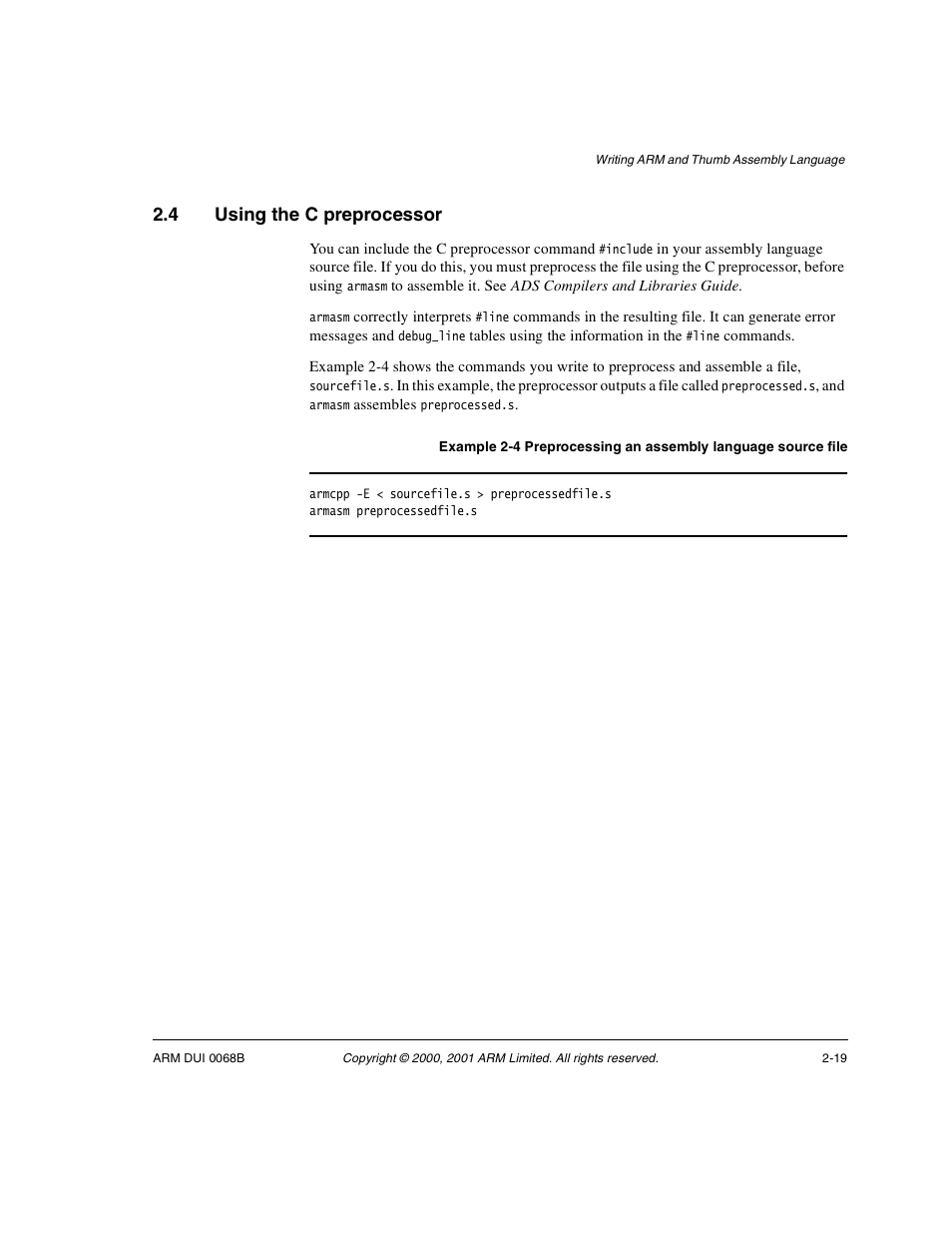 4 using the c preprocessor, Using the c preprocessor -19 | ARM VERSION 1.2 User Manual | Page 31 / 360