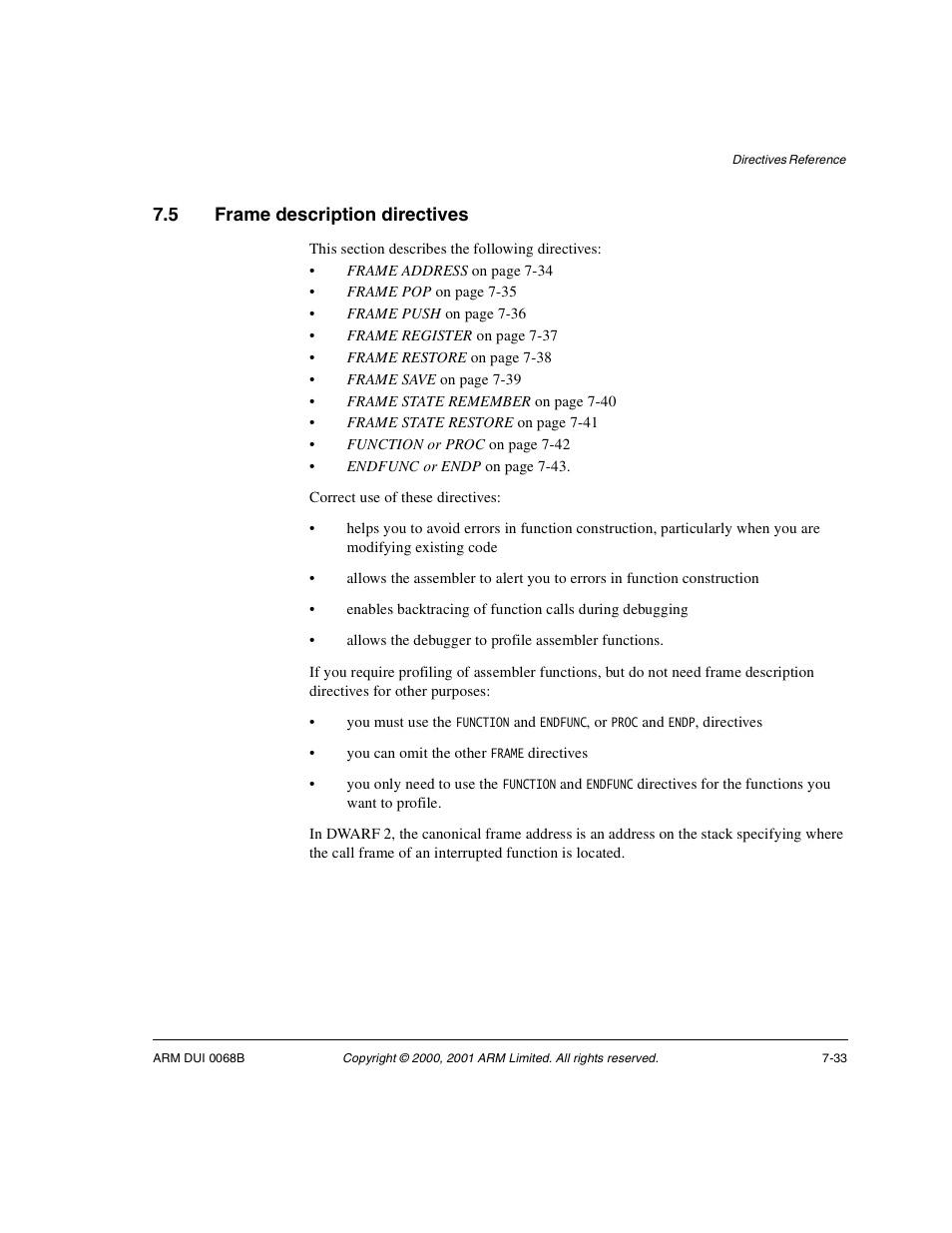 5 frame description directives, Frame description directives -33 | ARM VERSION 1.2 User Manual | Page 315 / 360