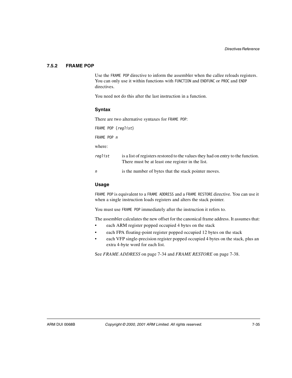 2 frame pop, Frame | ARM VERSION 1.2 User Manual | Page 317 / 360