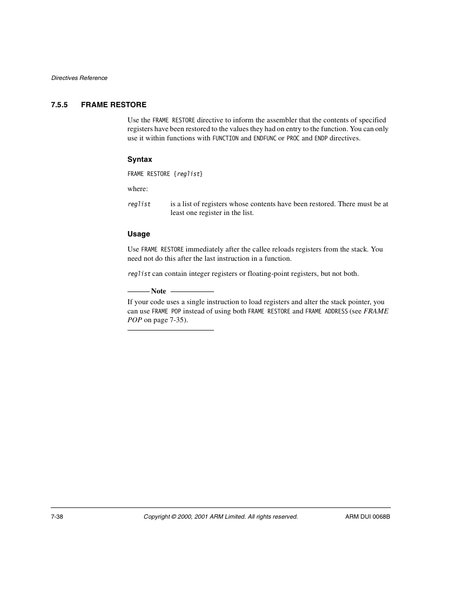 5 frame restore | ARM VERSION 1.2 User Manual | Page 320 / 360
