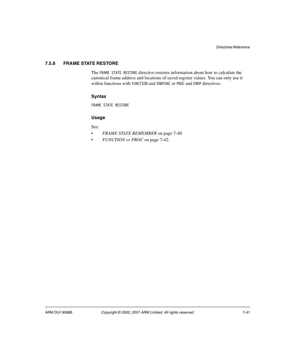8 frame state restore | ARM VERSION 1.2 User Manual | Page 323 / 360