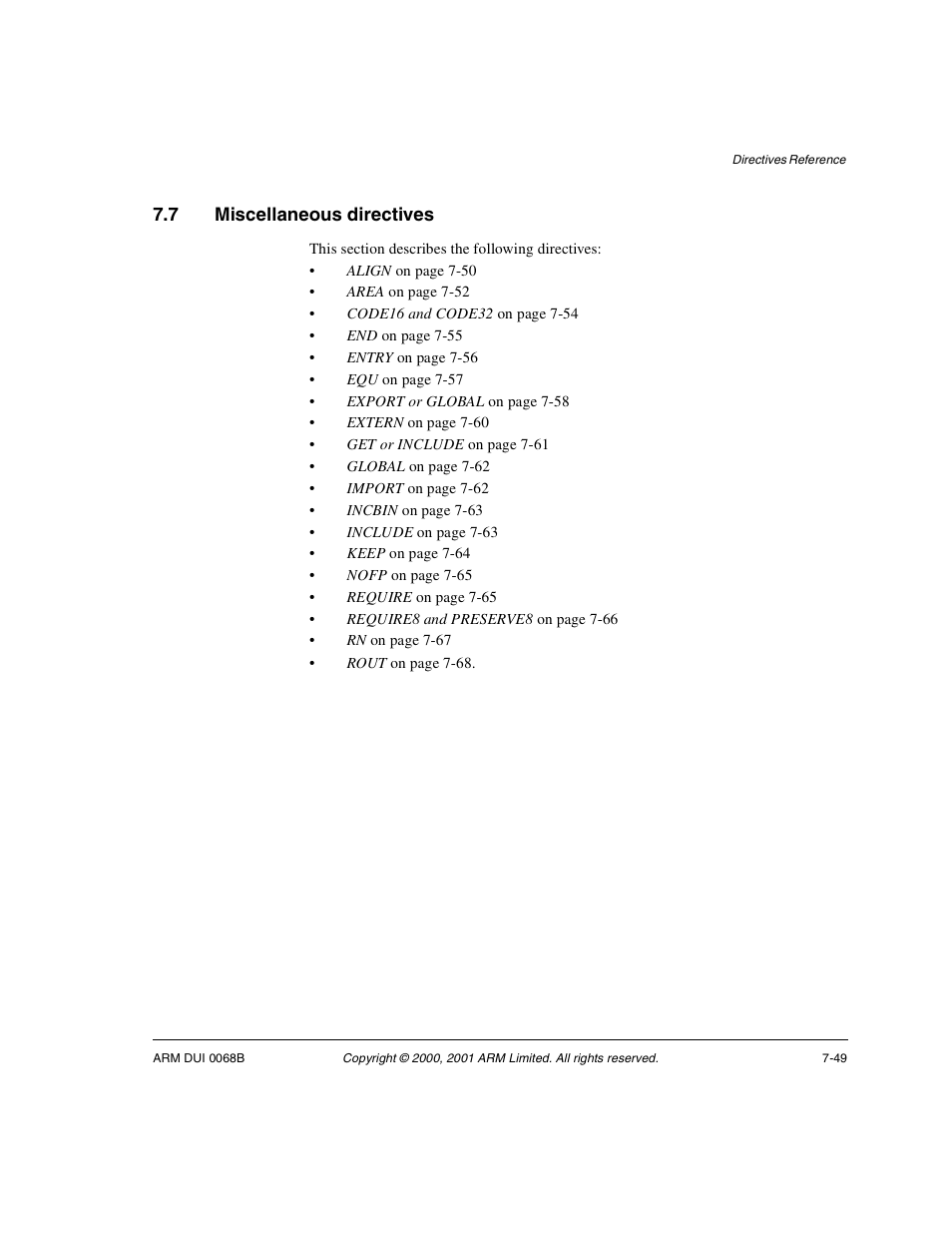 7 miscellaneous directives, Miscellaneous directives -49 | ARM VERSION 1.2 User Manual | Page 331 / 360