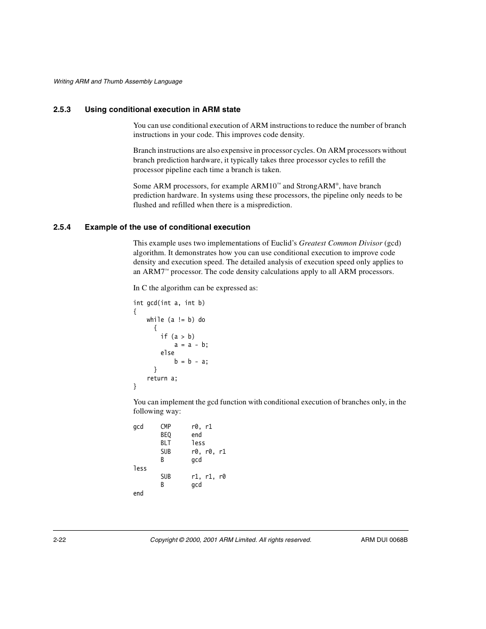 3 using conditional execution in arm state, 4 example of the use of conditional execution | ARM VERSION 1.2 User Manual | Page 34 / 360