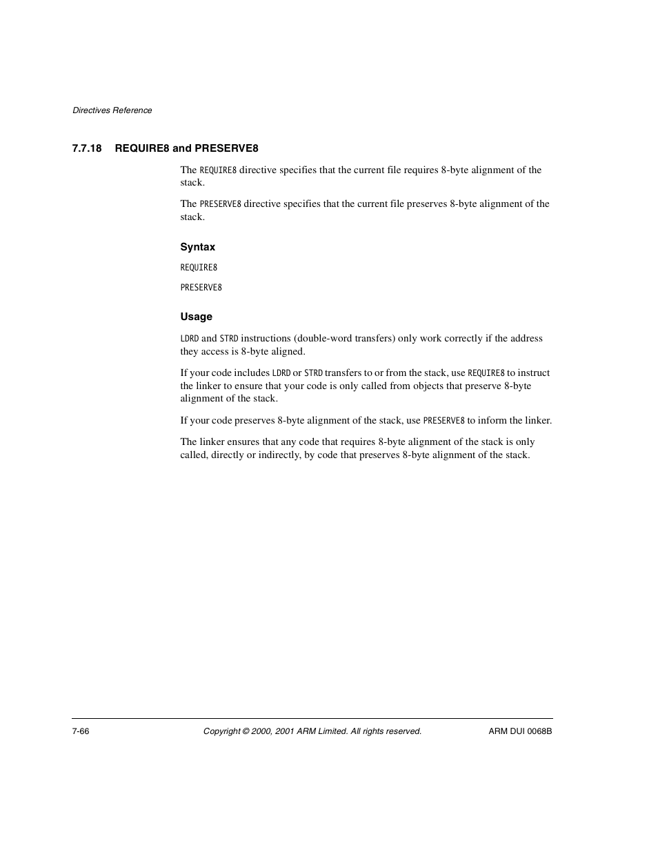 18 require8 and preserve8 | ARM VERSION 1.2 User Manual | Page 348 / 360