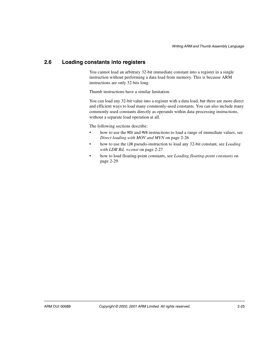 6 loading constants into registers, Loading constants into registers -25 | ARM VERSION 1.2 User Manual | Page 37 / 360