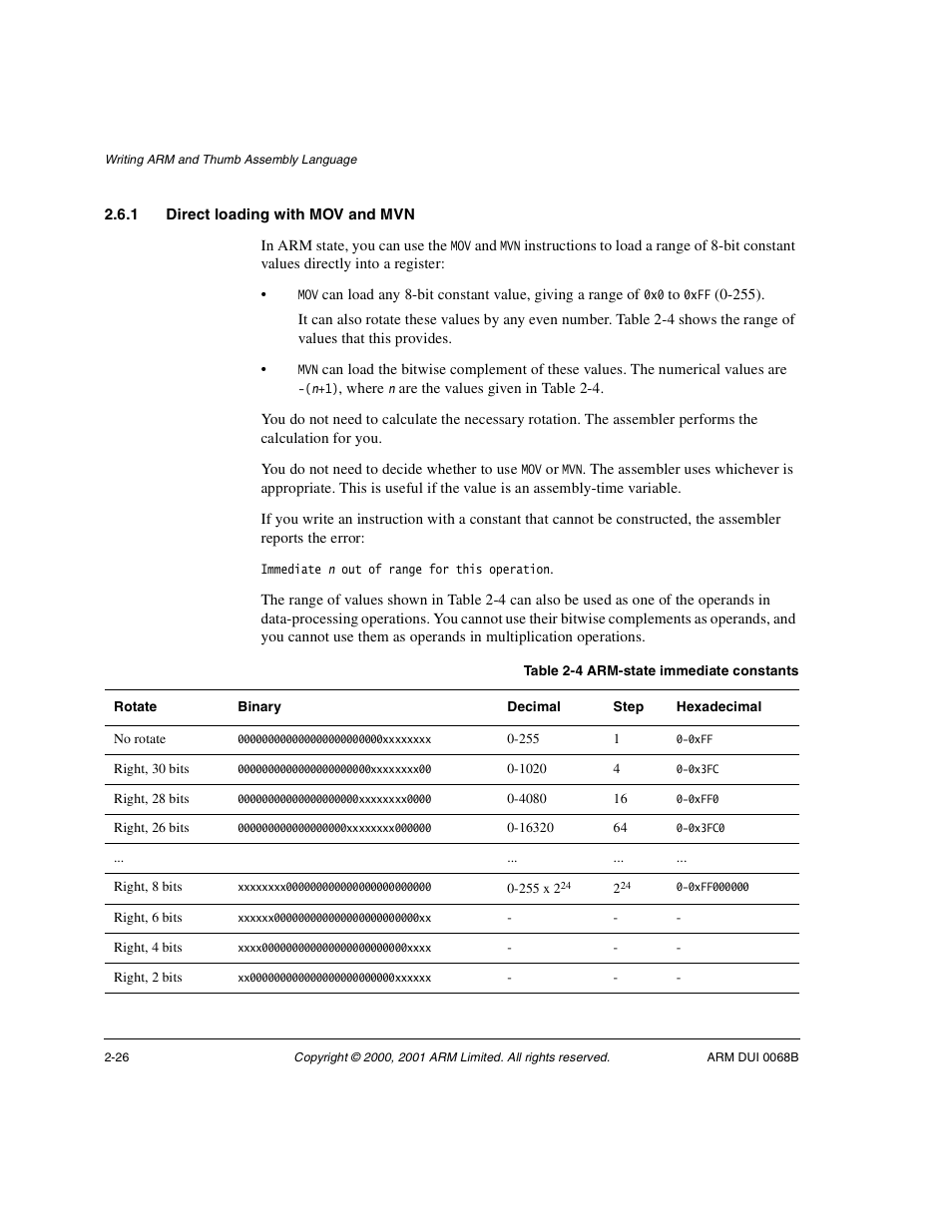 1 direct loading with mov and mvn | ARM VERSION 1.2 User Manual | Page 38 / 360