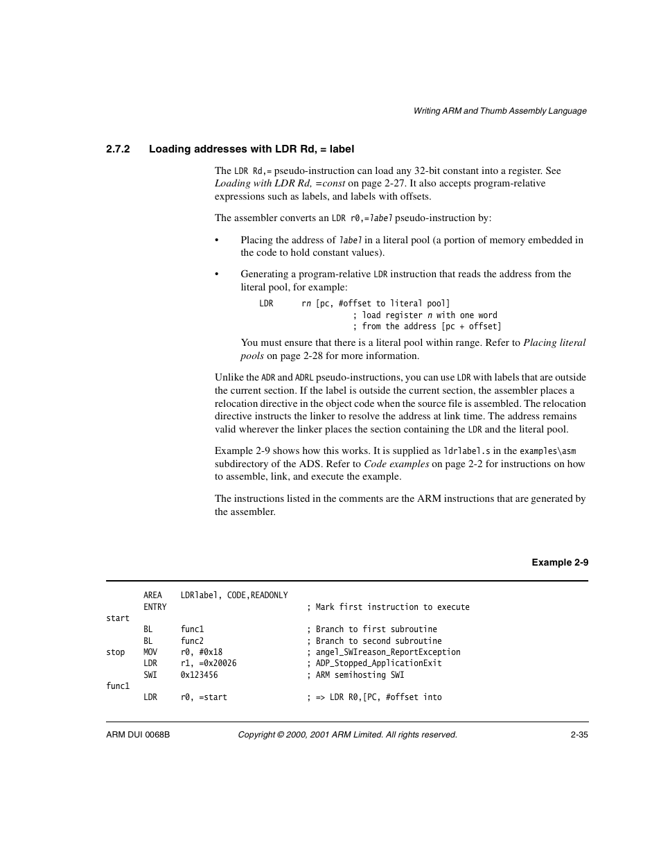 2 loading addresses with ldr rd, = label | ARM VERSION 1.2 User Manual | Page 47 / 360