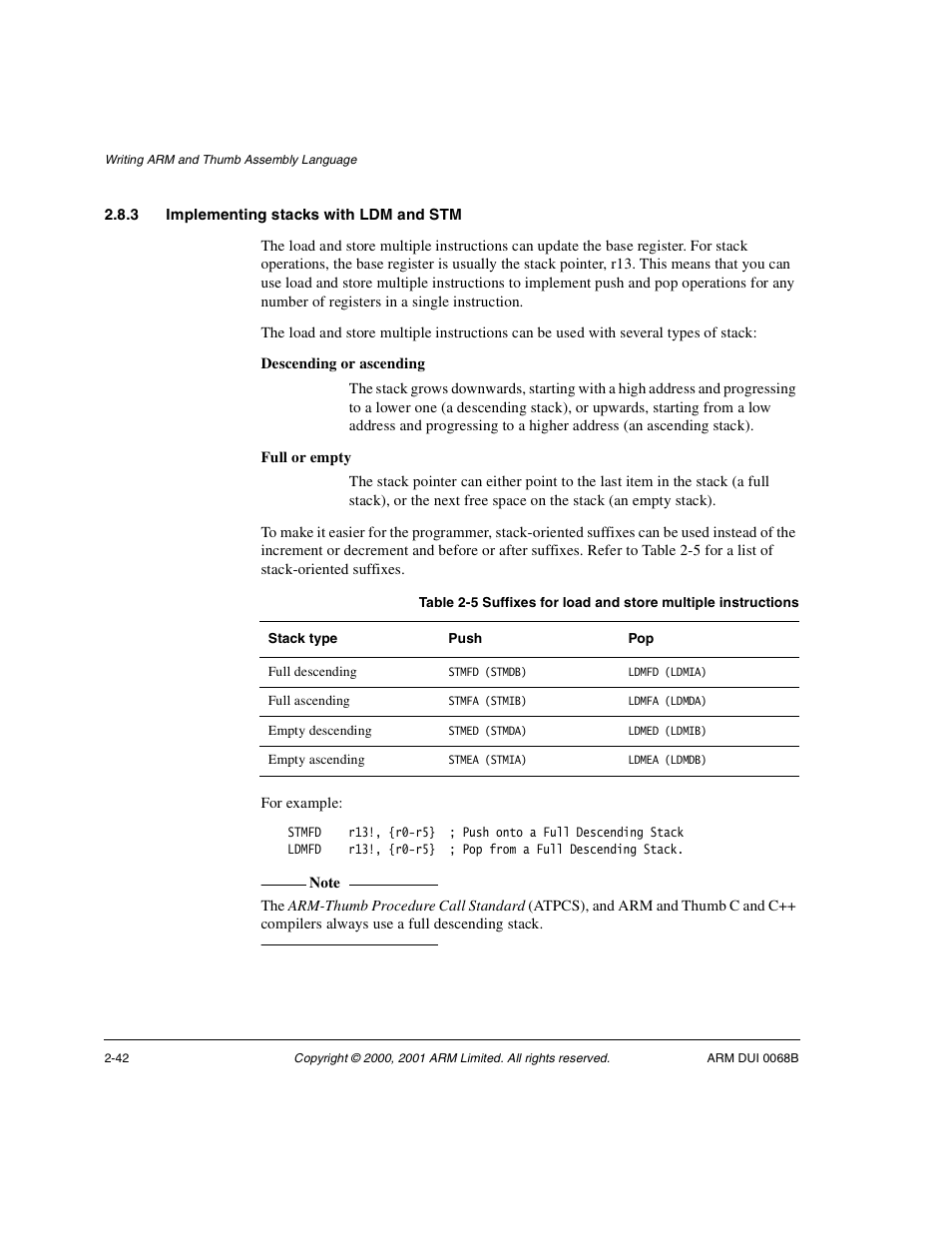 3 implementing stacks with ldm and stm | ARM VERSION 1.2 User Manual | Page 54 / 360