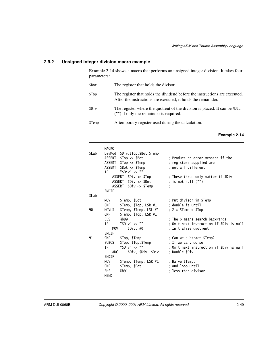 2 unsigned integer division macro example | ARM VERSION 1.2 User Manual | Page 61 / 360