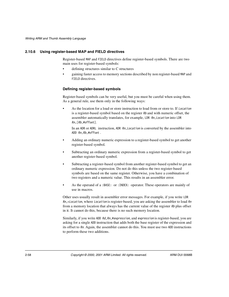 6 using register-based map and field directives | ARM VERSION 1.2 User Manual | Page 70 / 360