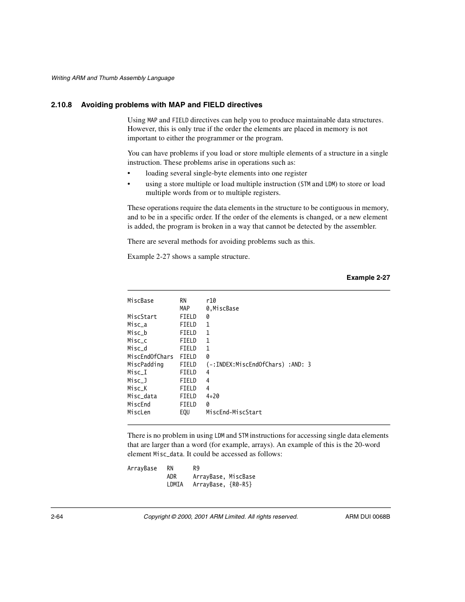 8 avoiding problems with map and field directives | ARM VERSION 1.2 User Manual | Page 76 / 360