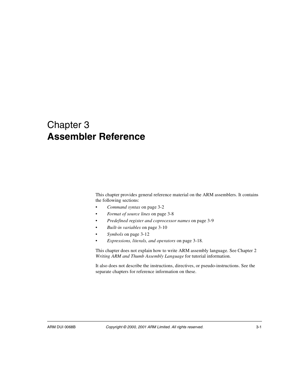 Assembler reference, Chapter 3, Chapter 3 assembler reference | ARM VERSION 1.2 User Manual | Page 79 / 360