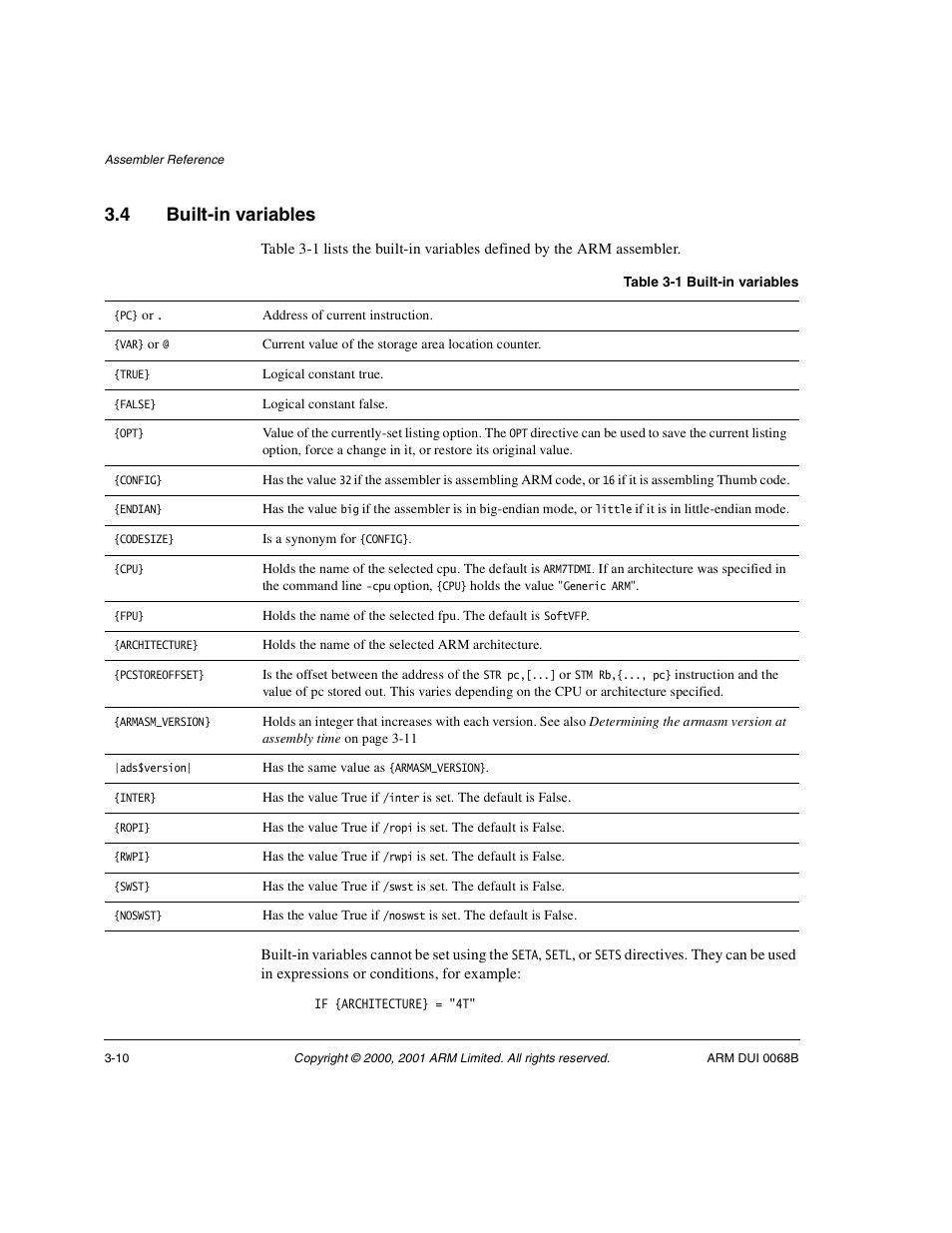 4 built-in variables, Built-in variables -10 | ARM VERSION 1.2 User Manual | Page 88 / 360