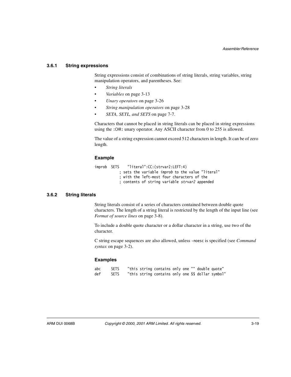 1 string expressions, 2 string literals | ARM VERSION 1.2 User Manual | Page 97 / 360