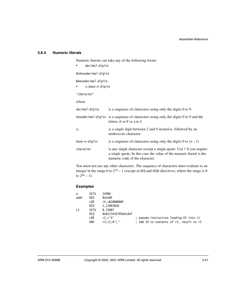 4 numeric literals | ARM VERSION 1.2 User Manual | Page 99 / 360