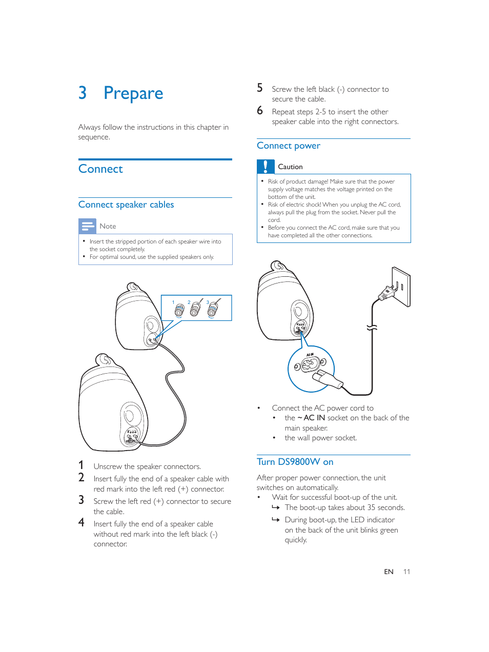 3 prepare | Philips Fidelio SoundSphere docking speakers DS9800W with AirPlay with 30-pin connector for iPod-iPhone-iPad 100W User Manual | Page 11 / 31