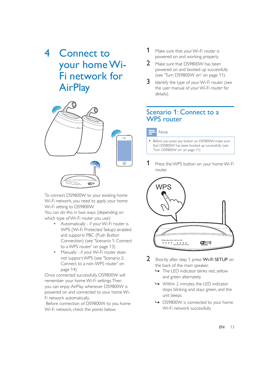 Philips Fidelio SoundSphere docking speakers DS9800W with AirPlay with 30-pin connector for iPod-iPhone-iPad 100W User Manual | Page 13 / 31