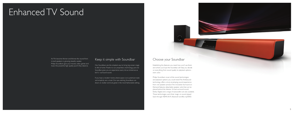 Enhanced tv sound, Keep it simple with soundbar, Choose your soundbar | Philips HTL5120-F7 User Manual | Page 3 / 15