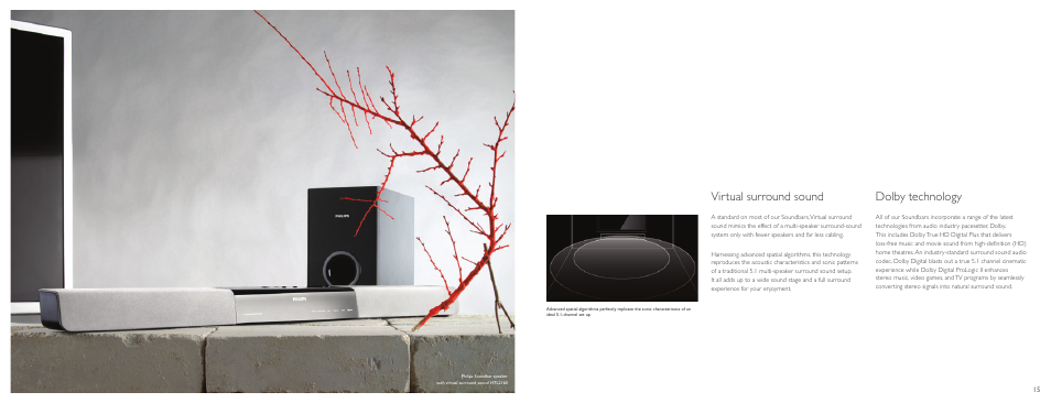 Virtual surround sound, Dolby technology | Philips HTL5120-F7 User Manual | Page 8 / 15