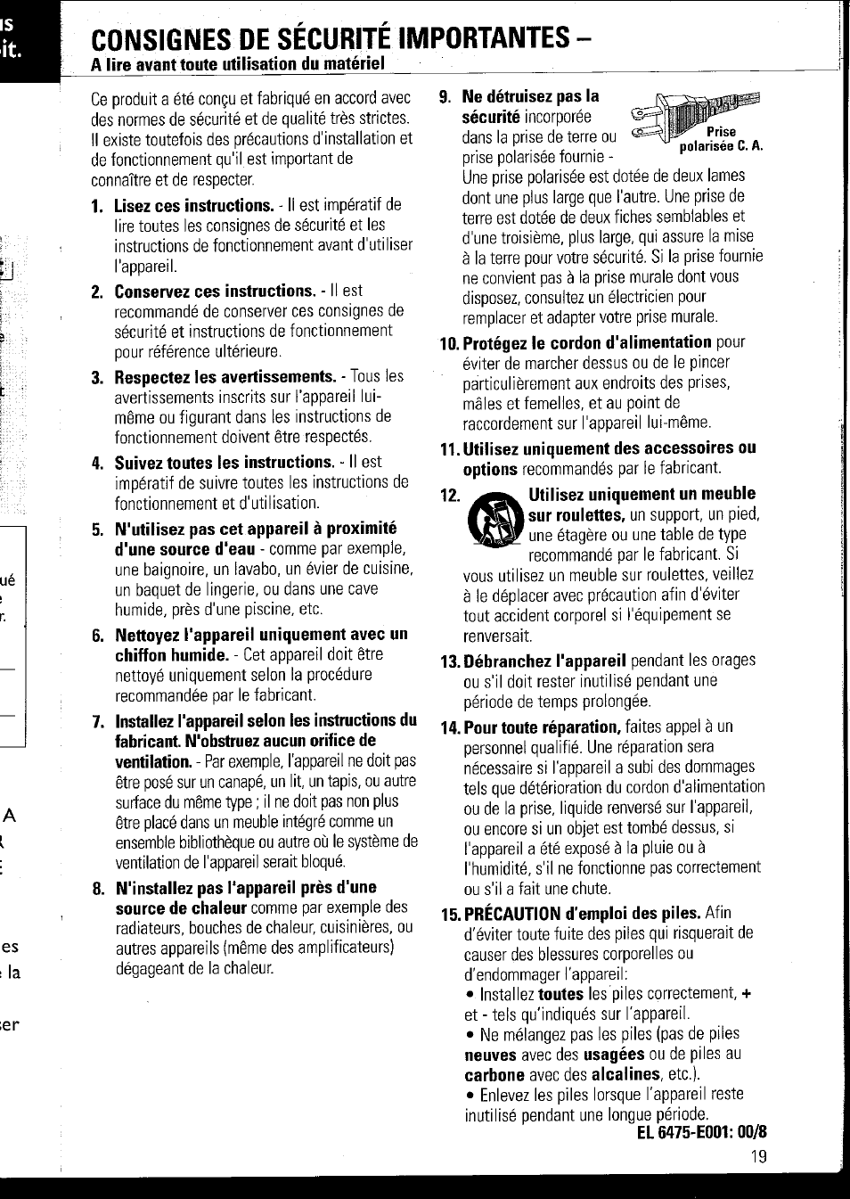 Consignes de sécurité importantes | Philips AZ1060 User Manual | Page 25 / 52