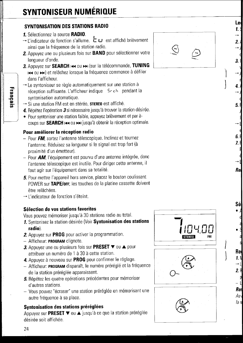Syntoniseur numerique, Syntonisation des stations radio, Sélection de vos stations favorites | Philips AZ1060 User Manual | Page 30 / 52