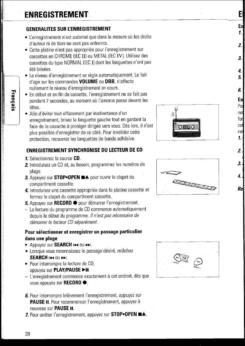 Enregistrement, Generalites sur l'enregistrement, Enregistrement synchronise du lecteur de cd | Philips AZ1060 User Manual | Page 34 / 52