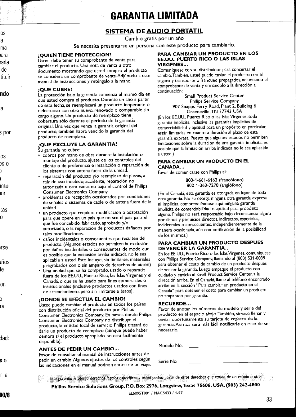 Garantia limitada, Do/8, Sistema de audio portatil | Philips AZ1060 User Manual | Page 39 / 52