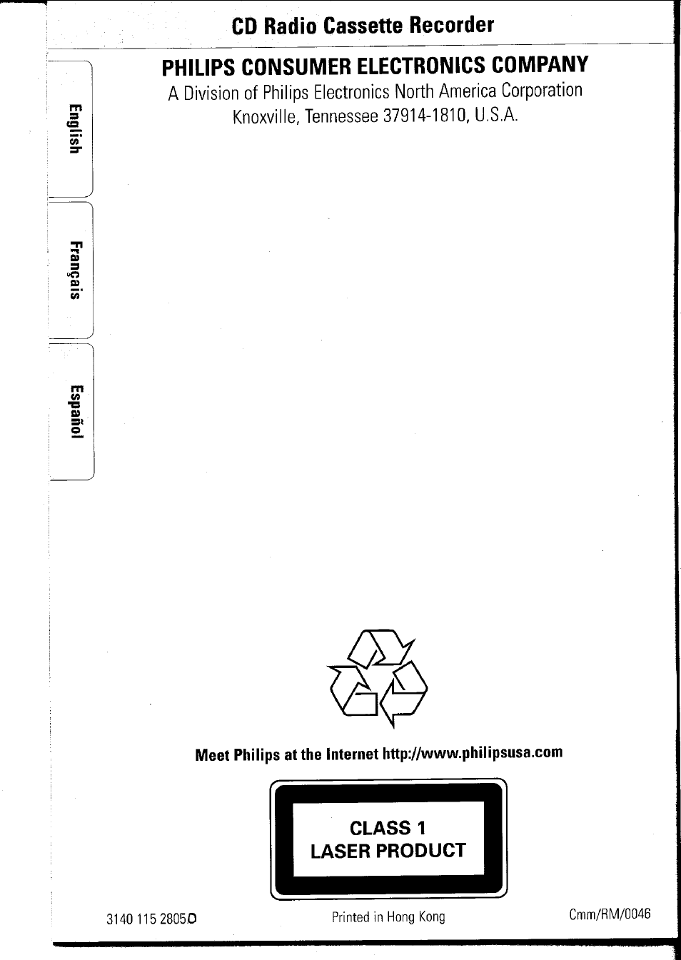 Cd radio cassette recorder, Philips consumer electronics company | Philips AZ1060 User Manual | Page 52 / 52