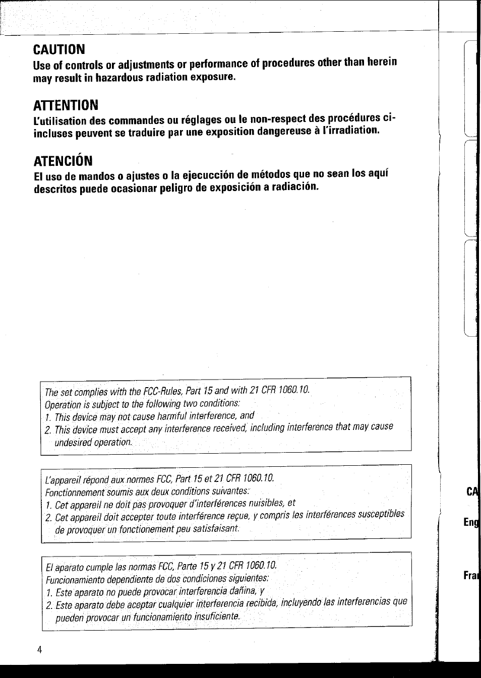 Caution, Ahention, Atención | Frai | Philips AZ1060 User Manual | Page 7 / 52