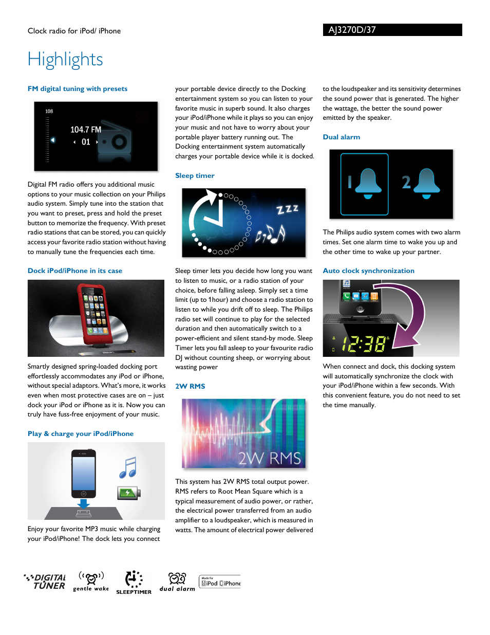 Highlights | Philips AJ3270D-37 User Manual | Page 2 / 3