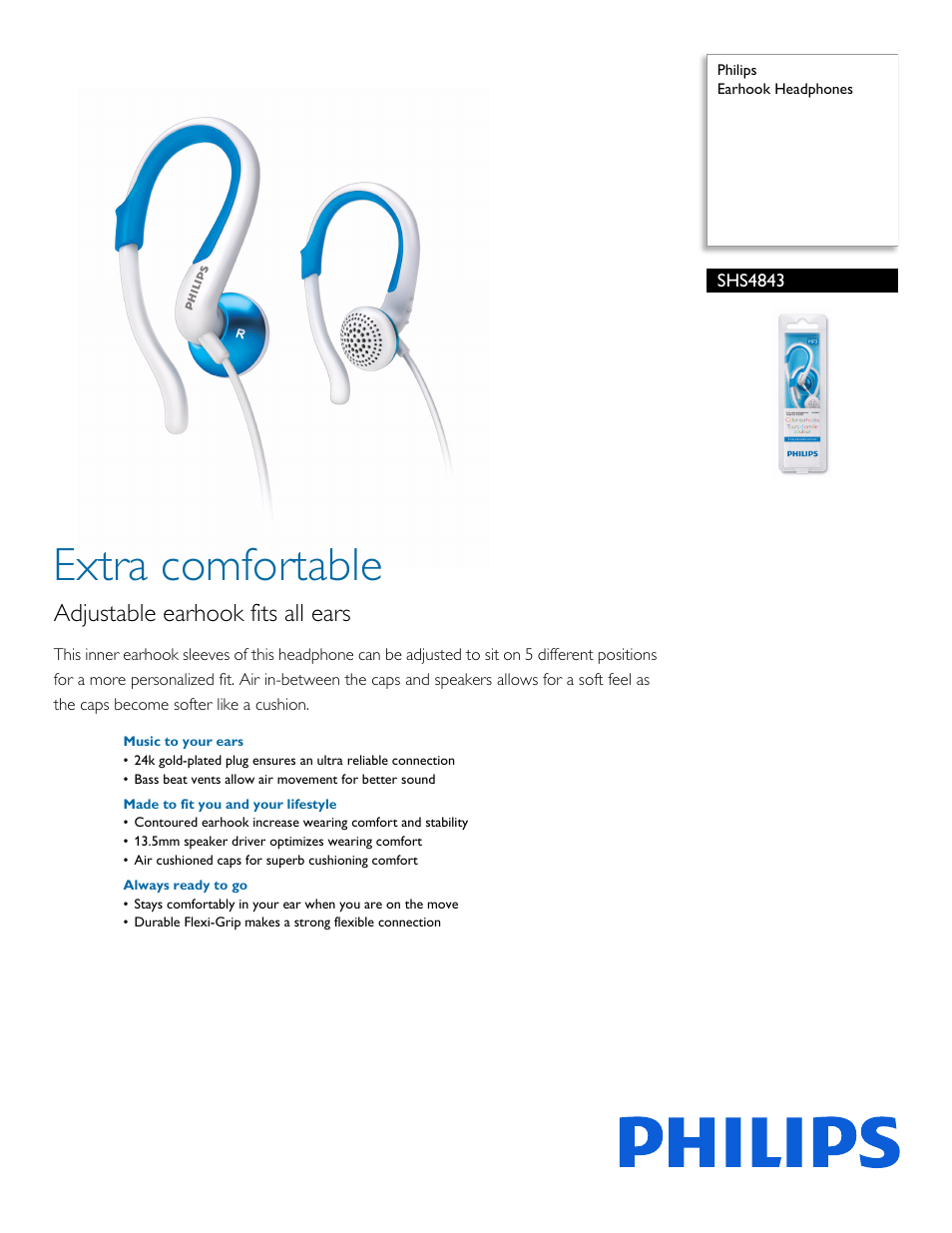 Philips Earhook Headphones SHS4843 User Manual | 2 pages