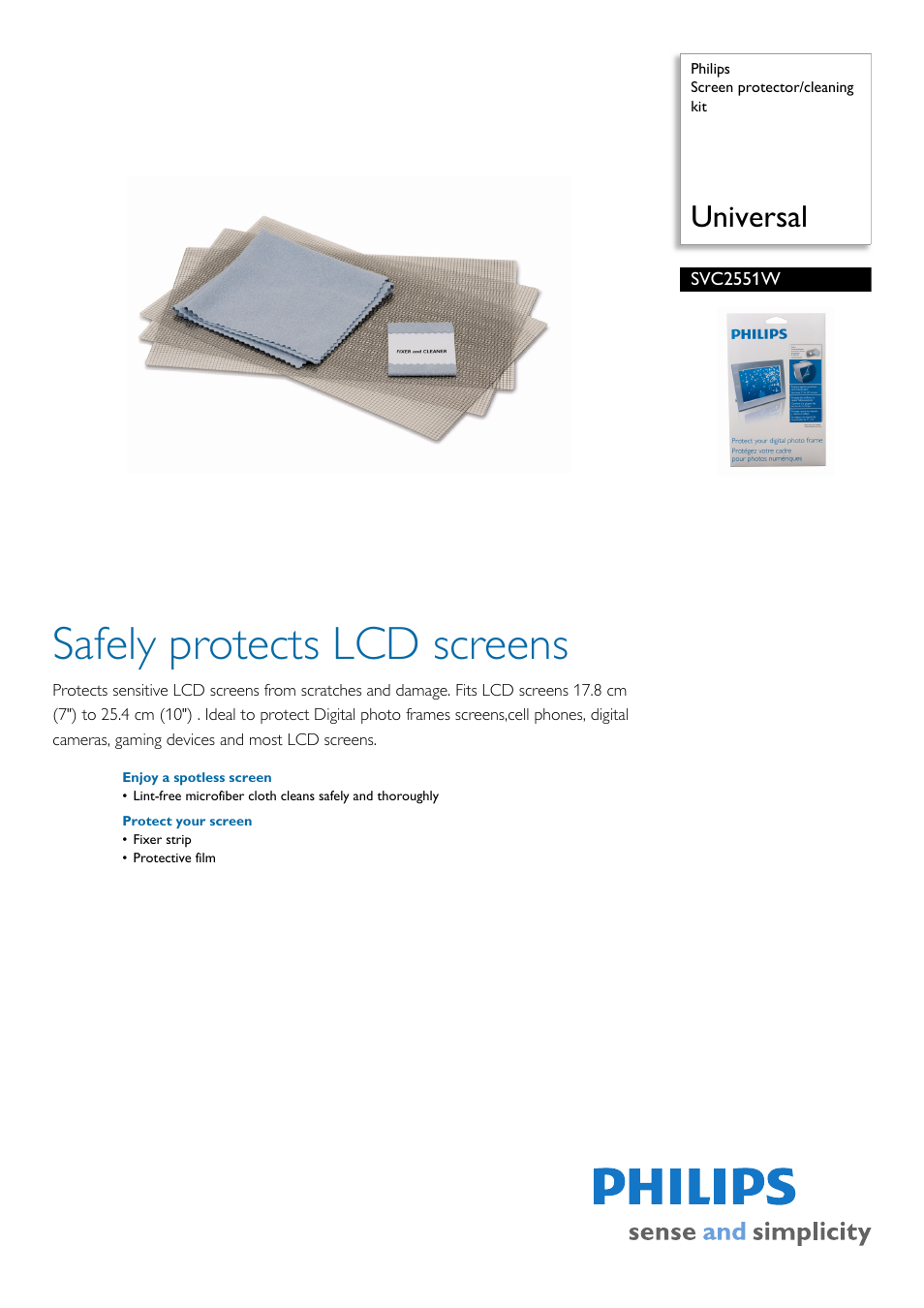 Philips Screen protector-cleaning kit SVC2551W Universal User Manual | 2 pages