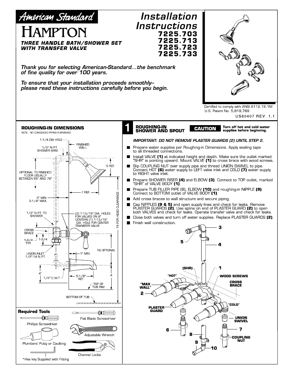 American Standard Hampton 7225.713 User Manual | 3 pages