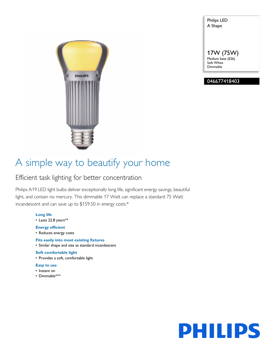 Philips 046677418403 User Manual | 2 pages