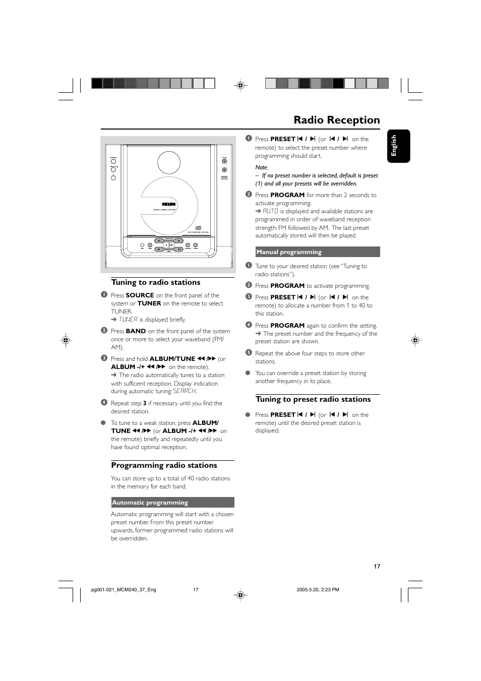 Radio reception | Philips MCM240-37B User Manual | Page 17 / 21