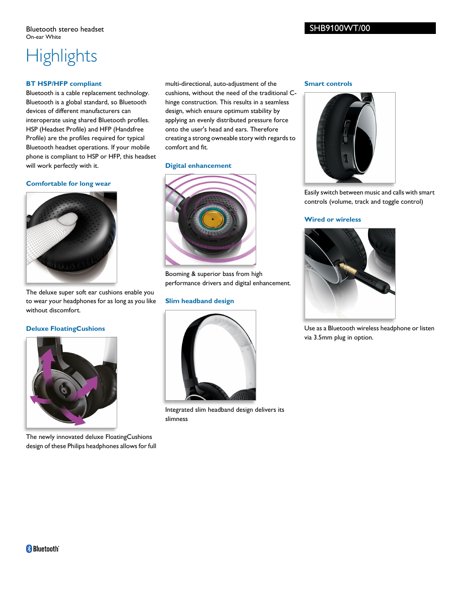 Highlights | Philips SHB9100WT-00 User Manual | Page 2 / 3