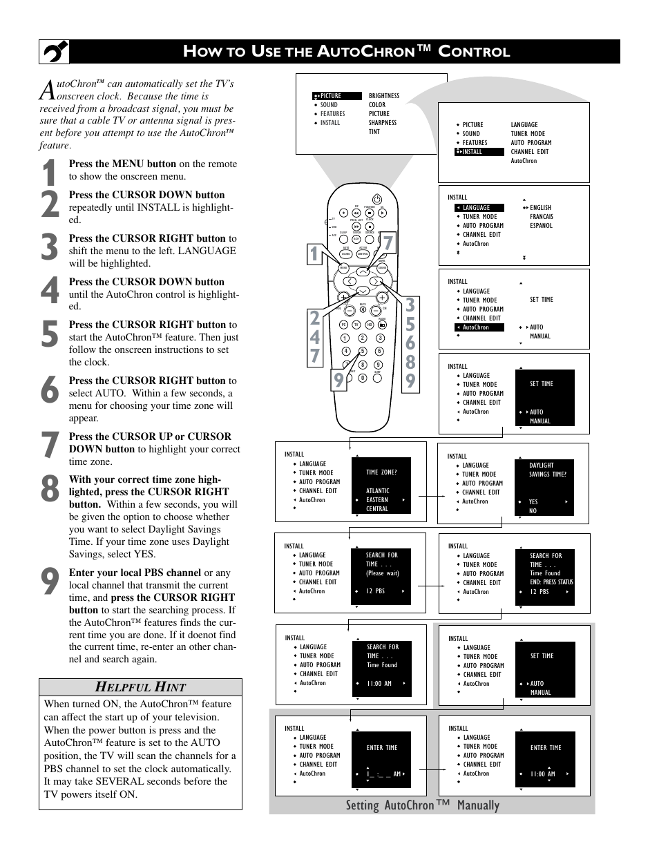 Setting autochron™ manually | Philips 23PF9945-37B User Manual | Page 10 / 64