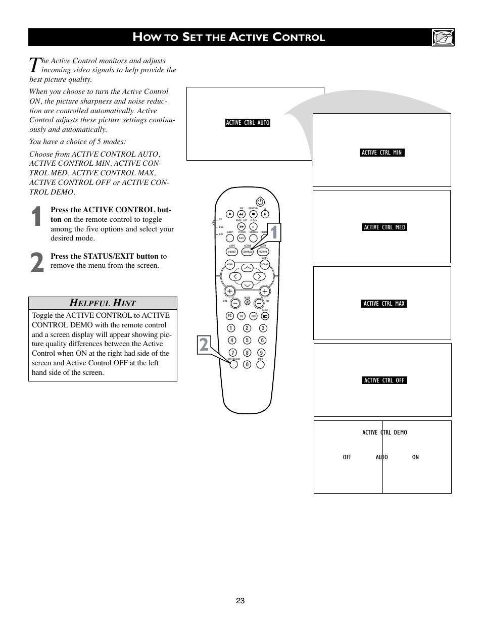 Ow to, Et the, Ctive | Ontrol | Philips 23PF9945-37B User Manual | Page 23 / 64