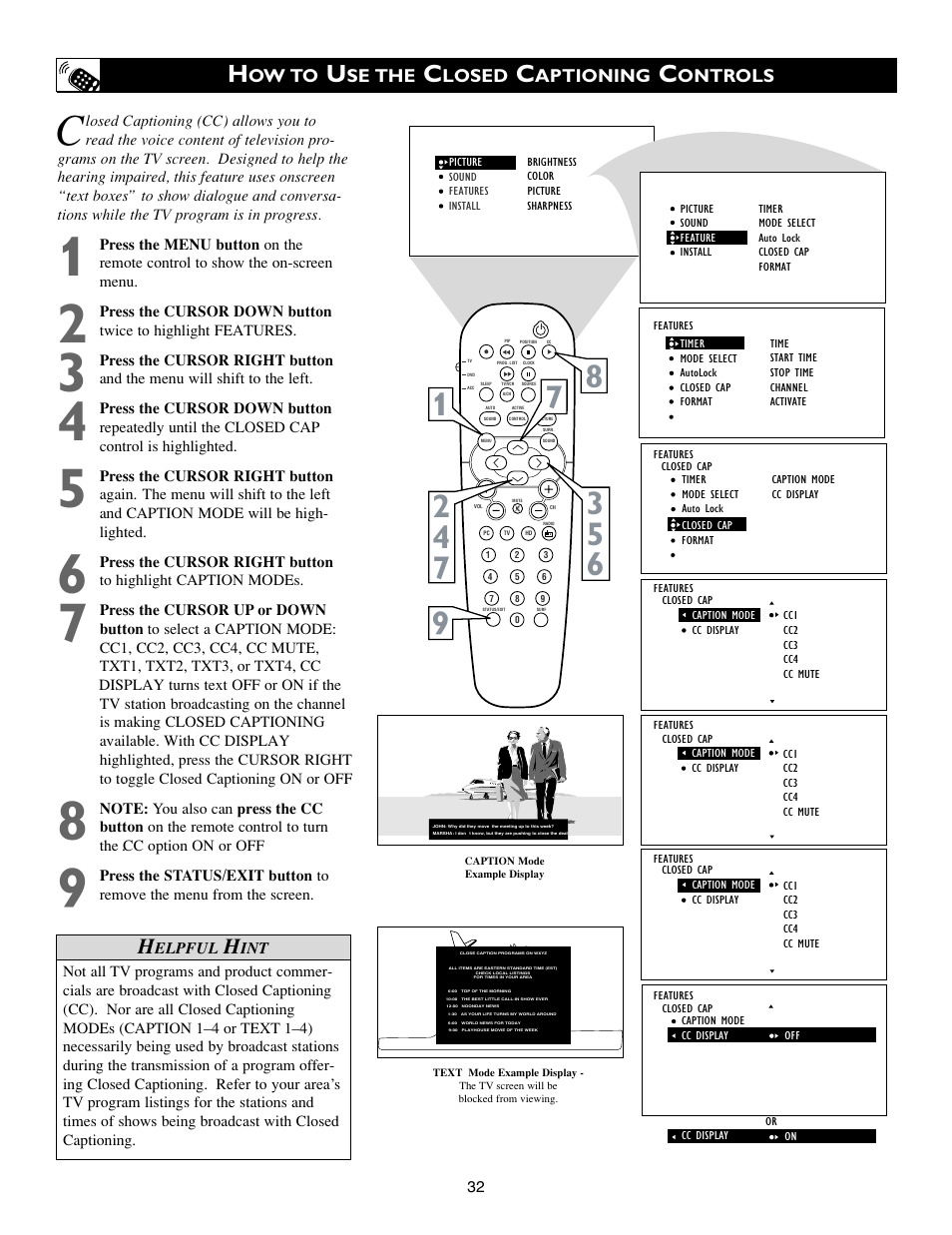 Ow to, Se the, Losed | Aptioning, Ontrols | Philips 23PF9945-37B User Manual | Page 32 / 64