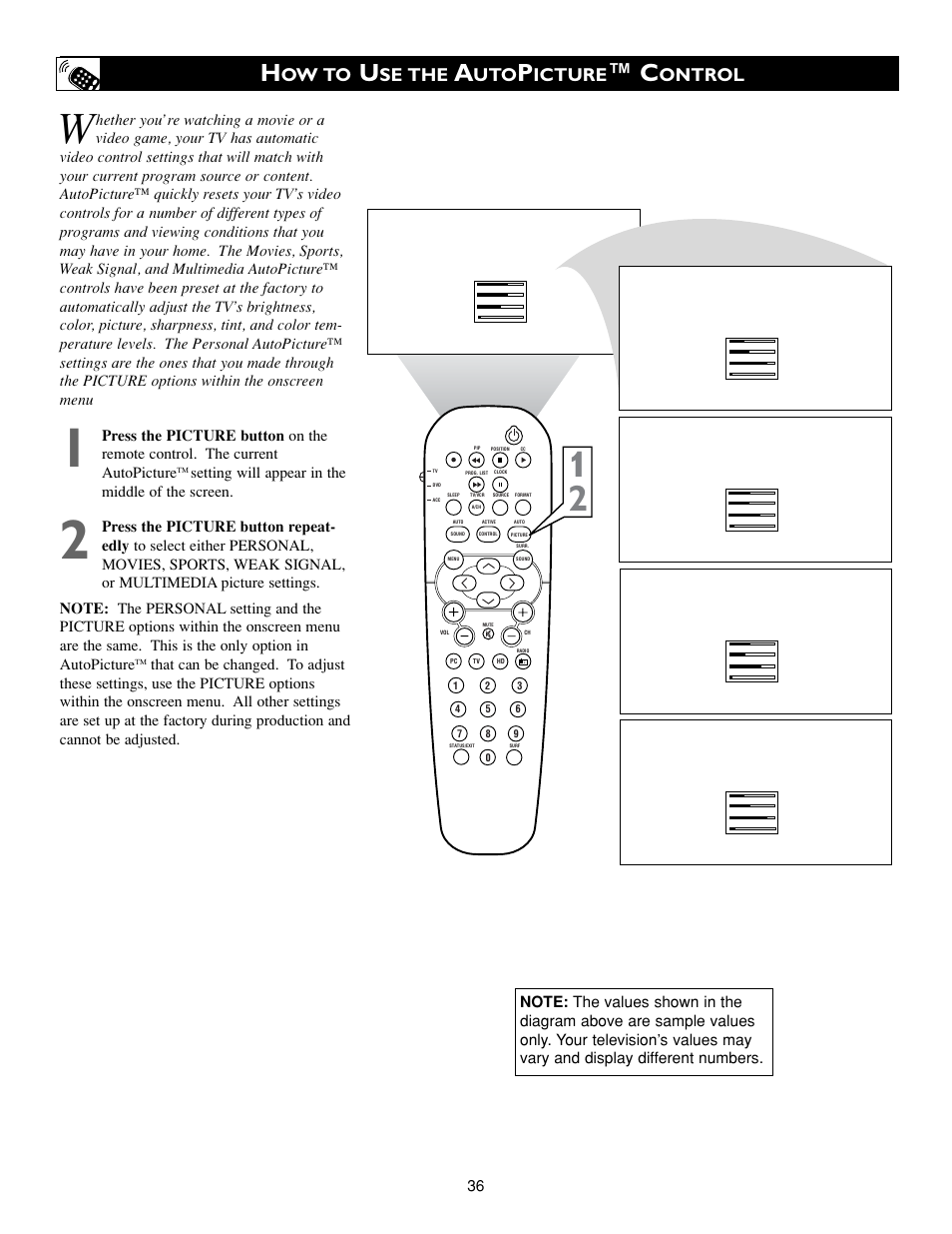 Ow to, Se the, Icture | Ontrol | Philips 23PF9945-37B User Manual | Page 36 / 64