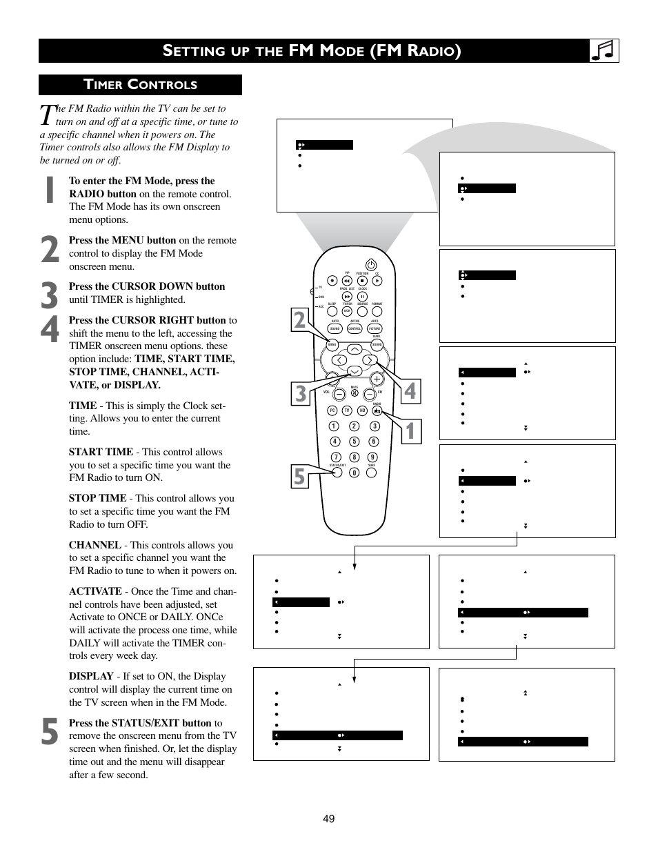 Fm m, Fm r, Etting up the | Adio | Philips 23PF9945-37B User Manual | Page 49 / 64