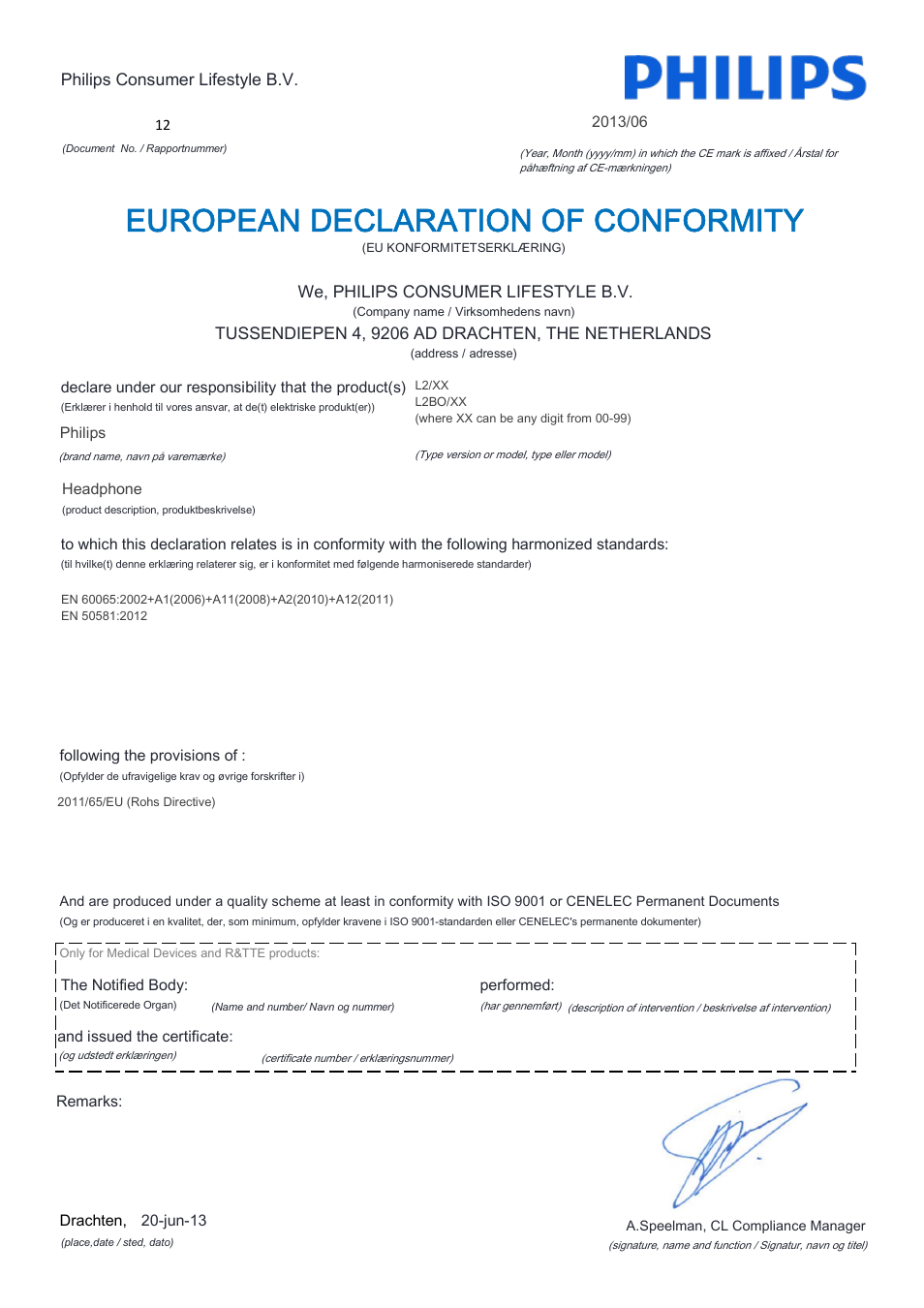 European declaration of conformity | Philips L2BO-00 User Manual | Page 6 / 21