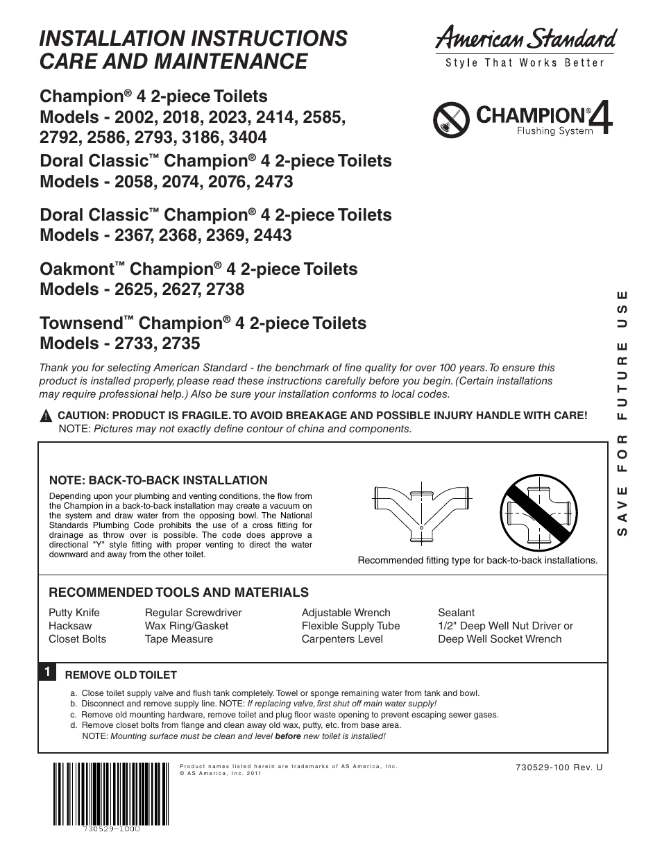 American Standard Champion 4 2443 User Manual | 5 pages