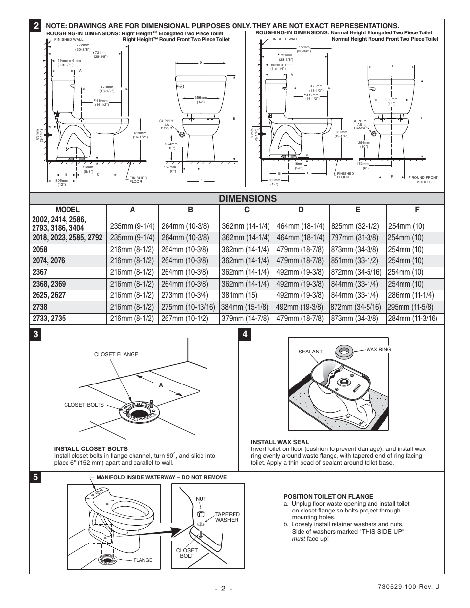 Dimensions | American Standard Champion 4 2443 User Manual | Page 2 / 5