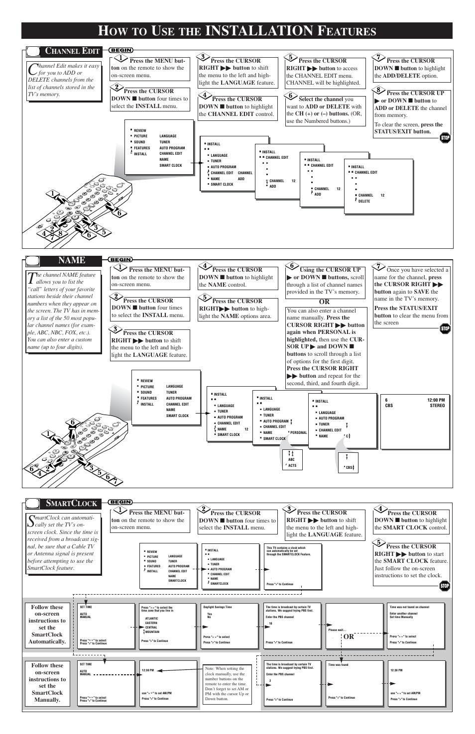 Installation f, Ow to, Se the | Eatures, Name | Philips TP2784C User Manual | Page 3 / 4