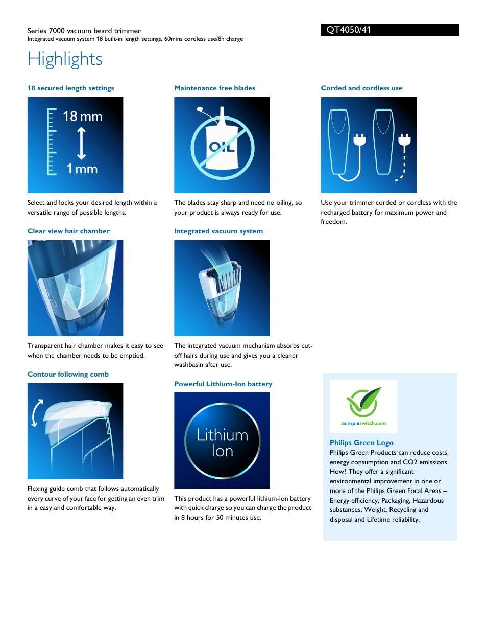 Highlights | Philips QT4050-41 User Manual | Page 2 / 3