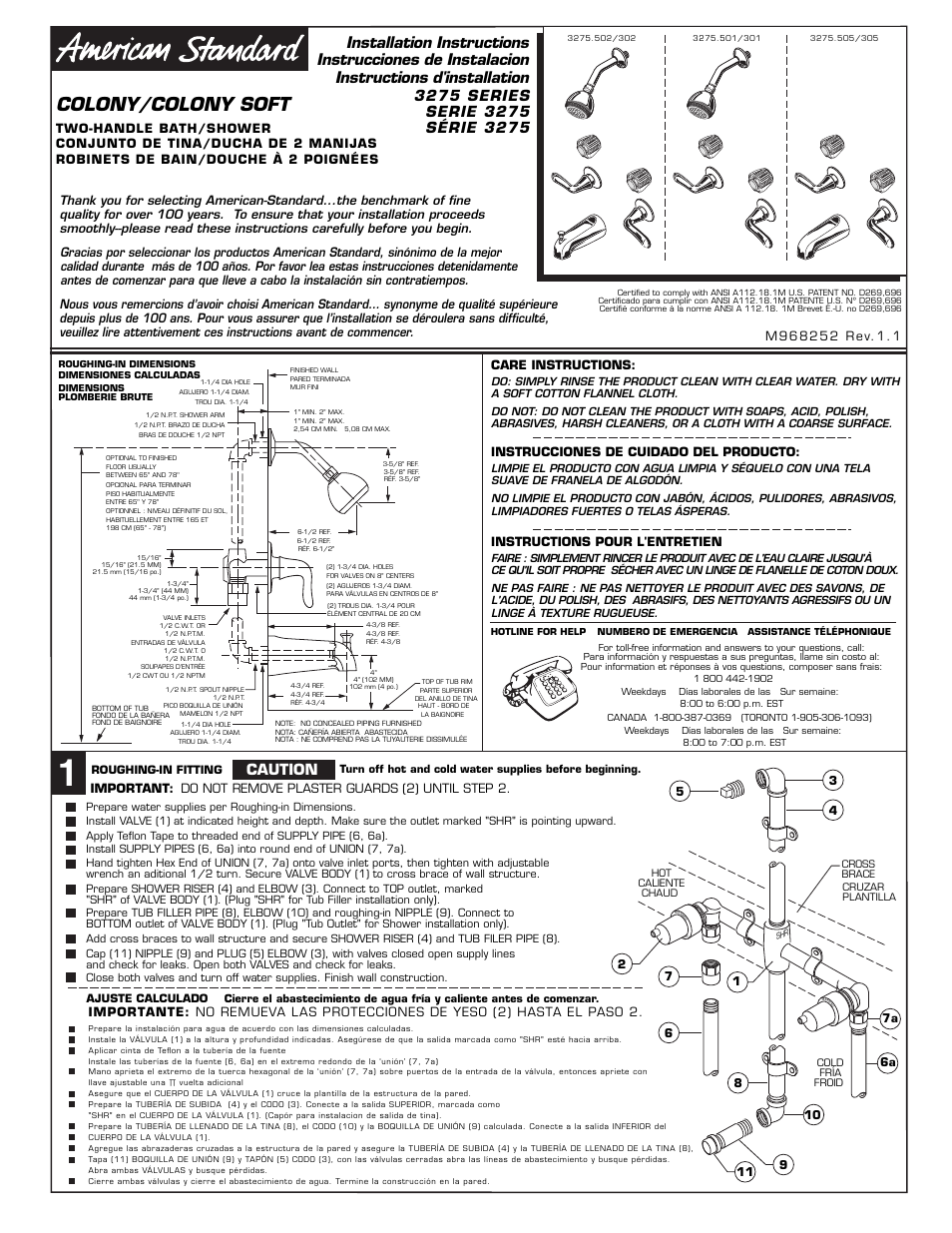 American Standard Colony/Colony Soft 3275 SERIES User Manual | 4 pages