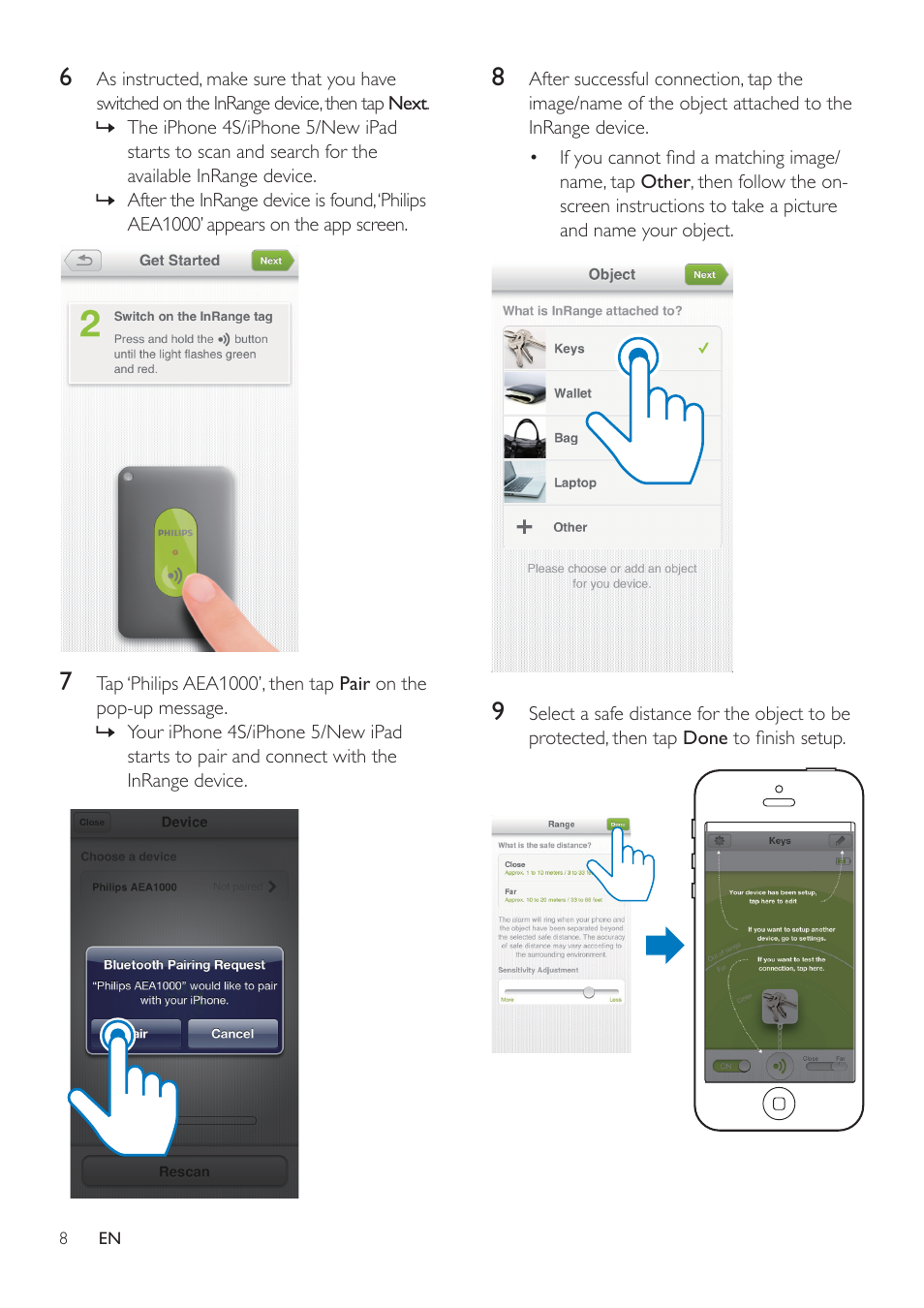 Philips InRange Bluetooth smart leash AEA1000 for iPhone 5-4S & the new iPad User Manual | Page 10 / 16