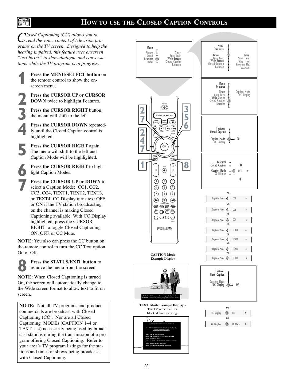 Ow to use the, Losed, Aption | Ontrols | Philips 27PT8302-37B User Manual | Page 22 / 39