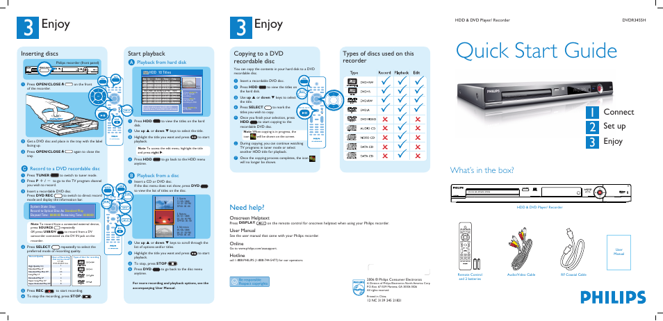 Philips DVDR3455H-37B User Manual | 2 pages